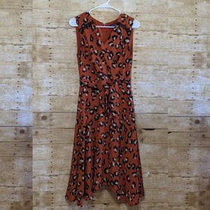 Tahari Leopard Sleeveless Faux Wrap Midi Dress